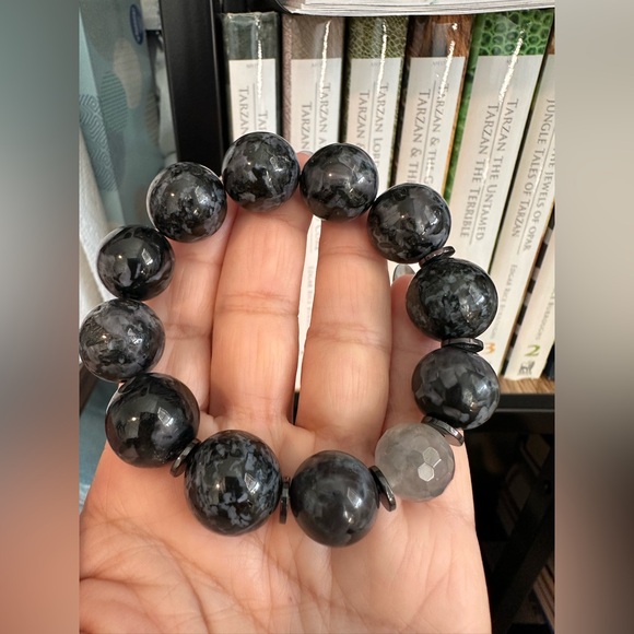 INDIGO GABBRO + GREY RUTILATED QUARTZ   STONES NATURAL BRACELET 7 - Picture 11 of 15